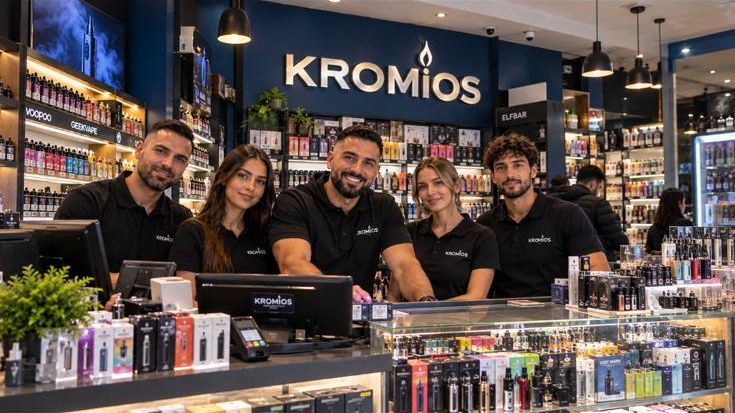 Rafik et l'équipe Kromios au comptoir de la boutique